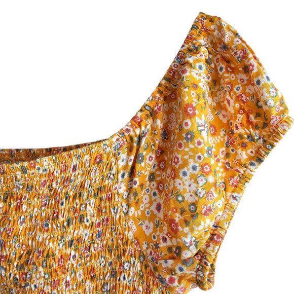 🏆Rue 21 New Floral Smocked Square Neck Y2K Yellow Crop top - Picture 3 of 5